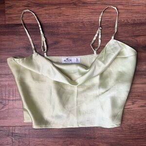 Hollister Women Small Green Cami Crop‎ Top Satin Preppy Colourful Going Out